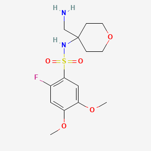 molecular formula C14H21FN2O5S B7004425 N-[4-(aminomethyl)oxan-4-yl]-2-fluoro-4,5-dimethoxybenzenesulfonamide 