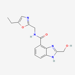 molecular formula C15H16N4O3 B7005012 N-[(5-ethyl-1,3-oxazol-2-yl)methyl]-2-(hydroxymethyl)-1H-benzimidazole-4-carboxamide 