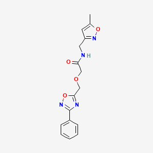 molecular formula C16H16N4O4 B7005077 N-[(5-methyl-1,2-oxazol-3-yl)methyl]-2-[(3-phenyl-1,2,4-oxadiazol-5-yl)methoxy]acetamide 