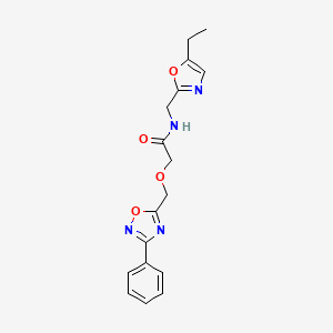 molecular formula C17H18N4O4 B7005078 N-[(5-ethyl-1,3-oxazol-2-yl)methyl]-2-[(3-phenyl-1,2,4-oxadiazol-5-yl)methoxy]acetamide 