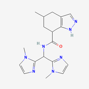 molecular formula C18H23N7O B7005119 N-[bis(1-methylimidazol-2-yl)methyl]-5-methyl-4,5,6,7-tetrahydro-1H-indazole-7-carboxamide 