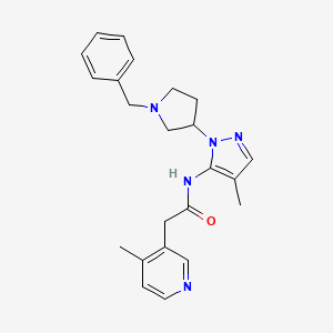 molecular formula C23H27N5O B7005230 N-[2-(1-benzylpyrrolidin-3-yl)-4-methylpyrazol-3-yl]-2-(4-methylpyridin-3-yl)acetamide 