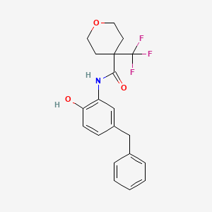 molecular formula C20H20F3NO3 B7005278 N-(5-benzyl-2-hydroxyphenyl)-4-(trifluoromethyl)oxane-4-carboxamide 