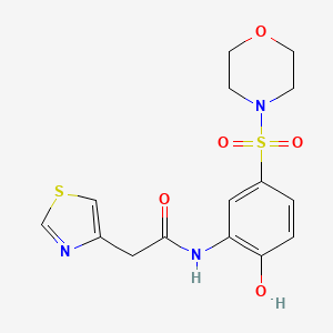 molecular formula C15H17N3O5S2 B7005291 N-(2-hydroxy-5-morpholin-4-ylsulfonylphenyl)-2-(1,3-thiazol-4-yl)acetamide 