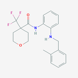 molecular formula C21H23F3N2O2 B7005329 N-[2-[(2-methylphenyl)methylamino]phenyl]-4-(trifluoromethyl)oxane-4-carboxamide 