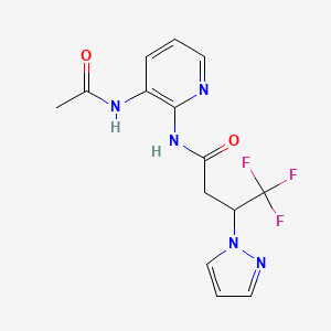 molecular formula C14H14F3N5O2 B7005350 N-(3-acetamidopyridin-2-yl)-4,4,4-trifluoro-3-pyrazol-1-ylbutanamide 