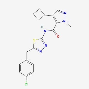 molecular formula C18H18ClN5OS B7005400 N-[5-[(4-chlorophenyl)methyl]-1,3,4-thiadiazol-2-yl]-4-cyclobutyl-2-methylpyrazole-3-carboxamide 