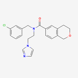 molecular formula C22H22ClN3O2 B7005469 N-[(3-chlorophenyl)methyl]-N-(2-imidazol-1-ylethyl)-3,4-dihydro-1H-isochromene-6-carboxamide 