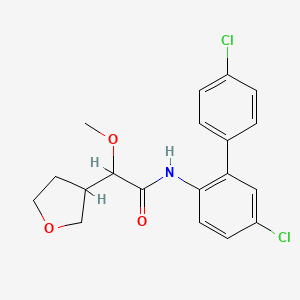 molecular formula C19H19Cl2NO3 B7005482 N-[4-chloro-2-(4-chlorophenyl)phenyl]-2-methoxy-2-(oxolan-3-yl)acetamide 