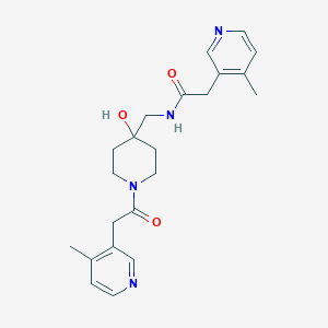 molecular formula C22H28N4O3 B7005616 N-[[4-hydroxy-1-[2-(4-methylpyridin-3-yl)acetyl]piperidin-4-yl]methyl]-2-(4-methylpyridin-3-yl)acetamide 