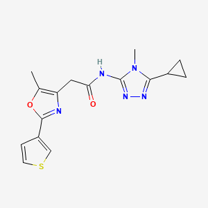 molecular formula C16H17N5O2S B7005737 N-(5-cyclopropyl-4-methyl-1,2,4-triazol-3-yl)-2-(5-methyl-2-thiophen-3-yl-1,3-oxazol-4-yl)acetamide 