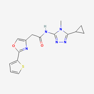 molecular formula C15H15N5O2S B7005742 N-(5-cyclopropyl-4-methyl-1,2,4-triazol-3-yl)-2-(2-thiophen-2-yl-1,3-oxazol-4-yl)acetamide 