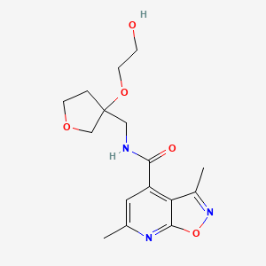 molecular formula C16H21N3O5 B7005875 N-[[3-(2-hydroxyethoxy)oxolan-3-yl]methyl]-3,6-dimethyl-[1,2]oxazolo[5,4-b]pyridine-4-carboxamide 