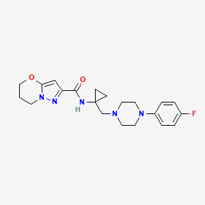 molecular formula C21H26FN5O2 B7006046 N-[1-[[4-(4-fluorophenyl)piperazin-1-yl]methyl]cyclopropyl]-6,7-dihydro-5H-pyrazolo[5,1-b][1,3]oxazine-2-carboxamide 