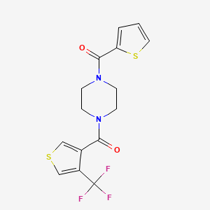 molecular formula C15H13F3N2O2S2 B7006186 Thiophen-2-yl-[4-[4-(trifluoromethyl)thiophene-3-carbonyl]piperazin-1-yl]methanone 