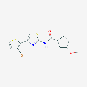 molecular formula C14H15BrN2O2S2 B7006480 N-[4-(3-bromothiophen-2-yl)-1,3-thiazol-2-yl]-3-methoxycyclopentane-1-carboxamide 
