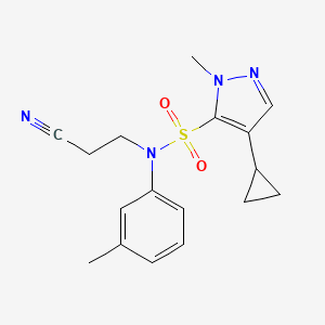 molecular formula C17H20N4O2S B7006686 N-(2-cyanoethyl)-4-cyclopropyl-2-methyl-N-(3-methylphenyl)pyrazole-3-sulfonamide 