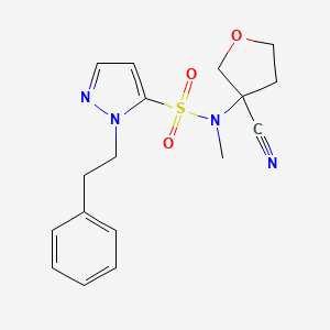 molecular formula C17H20N4O3S B7006721 N-(3-cyanooxolan-3-yl)-N-methyl-2-(2-phenylethyl)pyrazole-3-sulfonamide 