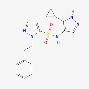 molecular formula C17H19N5O2S B7006744 N-(5-cyclopropyl-1H-pyrazol-4-yl)-2-(2-phenylethyl)pyrazole-3-sulfonamide 