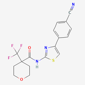 molecular formula C17H14F3N3O2S B7006878 N-[4-(4-cyanophenyl)-1,3-thiazol-2-yl]-4-(trifluoromethyl)oxane-4-carboxamide 