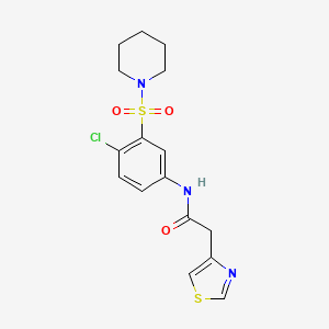 molecular formula C16H18ClN3O3S2 B7006978 N-(4-chloro-3-piperidin-1-ylsulfonylphenyl)-2-(1,3-thiazol-4-yl)acetamide 