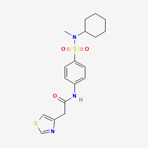 molecular formula C18H23N3O3S2 B7006986 N-[4-[cyclohexyl(methyl)sulfamoyl]phenyl]-2-(1,3-thiazol-4-yl)acetamide 
