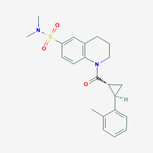 molecular formula C22H26N2O3S B7007001 N,N-dimethyl-1-[(1R,2R)-2-(2-methylphenyl)cyclopropanecarbonyl]-3,4-dihydro-2H-quinoline-6-sulfonamide 