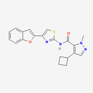 molecular formula C20H18N4O2S B7007016 N-[4-(1-benzofuran-2-yl)-1,3-thiazol-2-yl]-4-cyclobutyl-2-methylpyrazole-3-carboxamide 