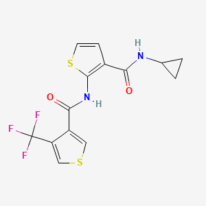 molecular formula C14H11F3N2O2S2 B7007144 N-cyclopropyl-2-[[4-(trifluoromethyl)thiophene-3-carbonyl]amino]thiophene-3-carboxamide 
