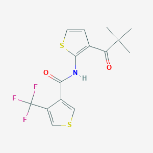 molecular formula C15H14F3NO2S2 B7007198 N-[3-(2,2-dimethylpropanoyl)thiophen-2-yl]-4-(trifluoromethyl)thiophene-3-carboxamide 