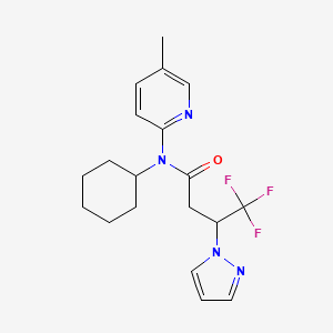 molecular formula C19H23F3N4O B7007210 N-cyclohexyl-4,4,4-trifluoro-N-(5-methylpyridin-2-yl)-3-pyrazol-1-ylbutanamide 