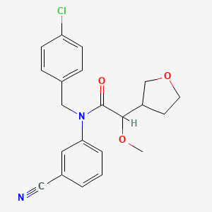 molecular formula C21H21ClN2O3 B7007240 N-[(4-chlorophenyl)methyl]-N-(3-cyanophenyl)-2-methoxy-2-(oxolan-3-yl)acetamide 