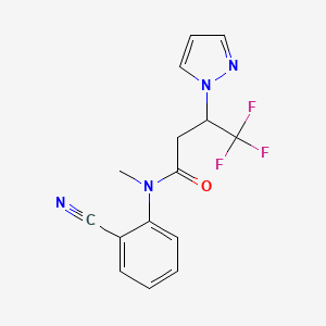 molecular formula C15H13F3N4O B7007308 N-(2-cyanophenyl)-4,4,4-trifluoro-N-methyl-3-pyrazol-1-ylbutanamide 