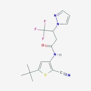 molecular formula C16H17F3N4OS B7007337 N-(5-tert-butyl-2-cyanothiophen-3-yl)-4,4,4-trifluoro-3-pyrazol-1-ylbutanamide 