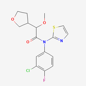 molecular formula C16H16ClFN2O3S B7007354 N-(3-chloro-4-fluorophenyl)-2-methoxy-2-(oxolan-3-yl)-N-(1,3-thiazol-2-yl)acetamide 