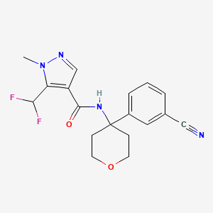 molecular formula C18H18F2N4O2 B7007829 N-[4-(3-cyanophenyl)oxan-4-yl]-5-(difluoromethyl)-1-methylpyrazole-4-carboxamide 
