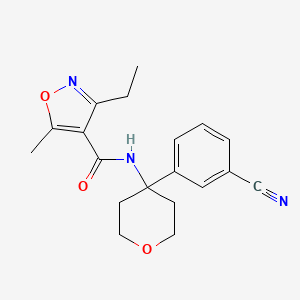molecular formula C19H21N3O3 B7007837 N-[4-(3-cyanophenyl)oxan-4-yl]-3-ethyl-5-methyl-1,2-oxazole-4-carboxamide 
