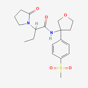 molecular formula C19H26N2O5S B7007937 N-[3-(4-methylsulfonylphenyl)oxolan-3-yl]-2-(2-oxopyrrolidin-1-yl)butanamide 