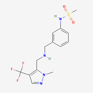 molecular formula C14H17F3N4O2S B7008623 N-[3-[[[2-methyl-4-(trifluoromethyl)pyrazol-3-yl]methylamino]methyl]phenyl]methanesulfonamide 