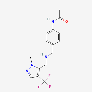 molecular formula C15H17F3N4O B7008626 N-[4-[[[2-methyl-4-(trifluoromethyl)pyrazol-3-yl]methylamino]methyl]phenyl]acetamide 