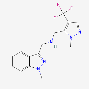 molecular formula C15H16F3N5 B7008706 N-[(1-methylindazol-3-yl)methyl]-1-[2-methyl-4-(trifluoromethyl)pyrazol-3-yl]methanamine 