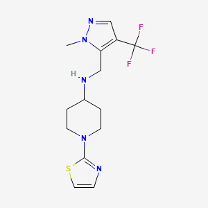 molecular formula C14H18F3N5S B7008757 N-[[2-methyl-4-(trifluoromethyl)pyrazol-3-yl]methyl]-1-(1,3-thiazol-2-yl)piperidin-4-amine 