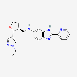 molecular formula C22H24N6O B7008818 N-[[(2R,3S)-2-(1-ethylpyrazol-4-yl)oxolan-3-yl]methyl]-2-pyridin-2-yl-3H-benzimidazol-5-amine 