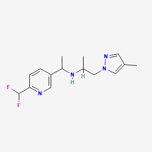 molecular formula C15H20F2N4 B7009095 N-[1-[6-(difluoromethyl)pyridin-3-yl]ethyl]-1-(4-methylpyrazol-1-yl)propan-2-amine 