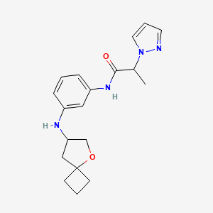 molecular formula C19H24N4O2 B7009110 N-[3-(5-oxaspiro[3.4]octan-7-ylamino)phenyl]-2-pyrazol-1-ylpropanamide 