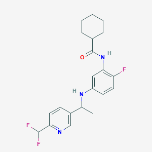 molecular formula C21H24F3N3O B7009125 N-[5-[1-[6-(difluoromethyl)pyridin-3-yl]ethylamino]-2-fluorophenyl]cyclohexanecarboxamide 