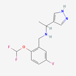 molecular formula C13H14F3N3O B7009331 N-[[2-(difluoromethoxy)-5-fluorophenyl]methyl]-1-(1H-pyrazol-4-yl)ethanamine 