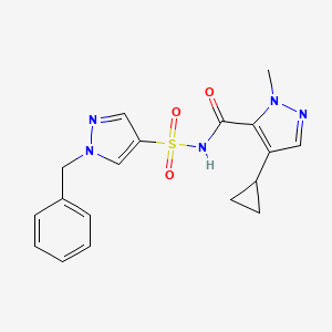 molecular formula C18H19N5O3S B7009350 N-(1-benzylpyrazol-4-yl)sulfonyl-4-cyclopropyl-2-methylpyrazole-3-carboxamide 