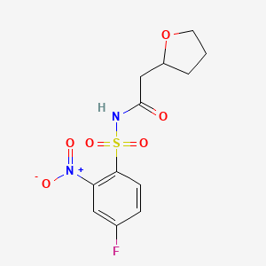 molecular formula C12H13FN2O6S B7009353 N-(4-fluoro-2-nitrophenyl)sulfonyl-2-(oxolan-2-yl)acetamide 