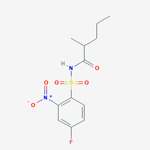 molecular formula C12H15FN2O5S B7009371 N-(4-fluoro-2-nitrophenyl)sulfonyl-2-methylpentanamide 